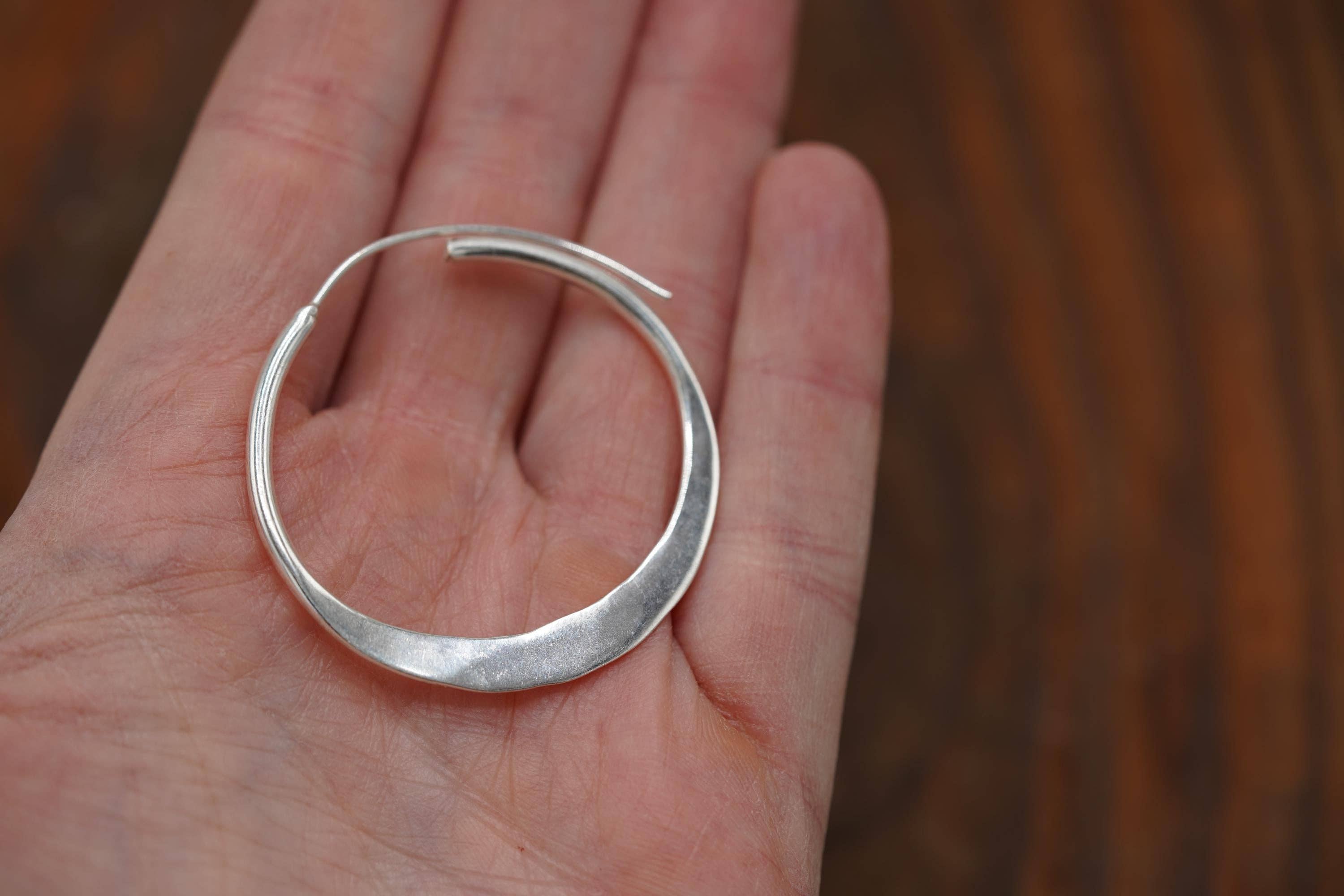 Kaali Boutique – wholesale Hoop earrings – Hammered Flat Silver Hoop Earrings, Bohemian Hoops, Ethnic Jewellery, Everyday Silver Earrings2