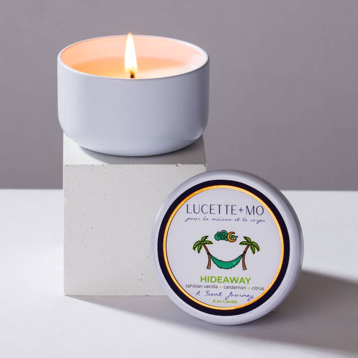 Luxury candle tin Hideaway 6 oz. for wholesale by Lucette+Mo