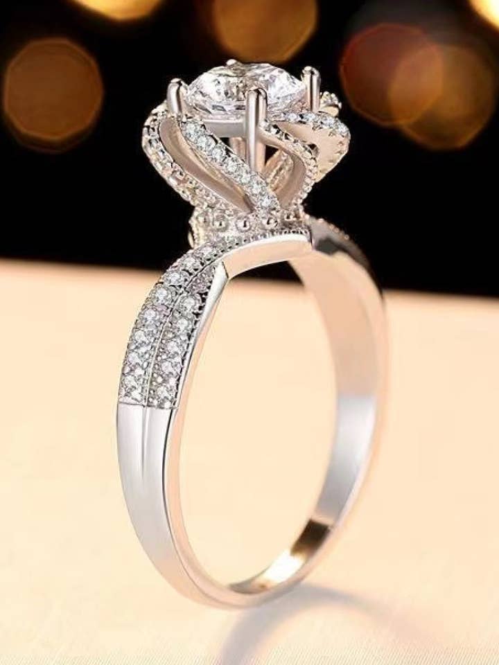 Moissanite Floral 18K Platinum-Plated Ring for wholesale by Fashion Quality Boutik