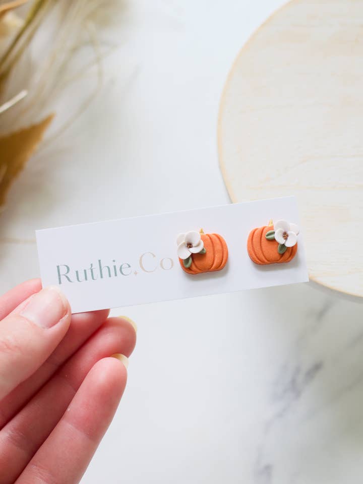 Floral Pumpkin Studs for wholesale by Ruthie and Co.