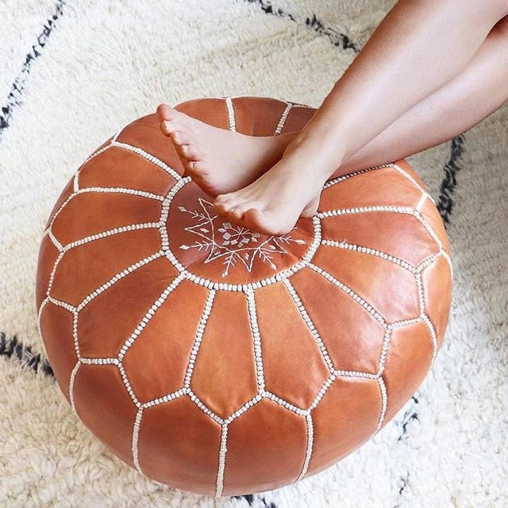 HandmadeBestSeller - Wholesale Pouf - Moroccan Leather Pouf ( Tan Brown ) unfilled2