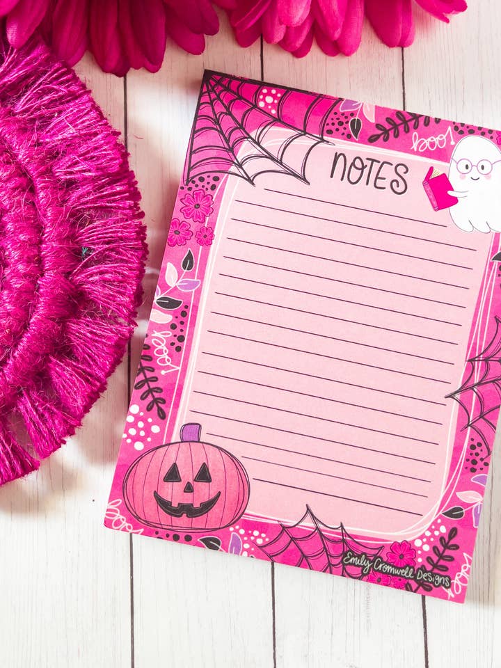 Halloween Bookworm Notepad 4.25" x 5.5" for wholesale by Emily Cromwell Designs