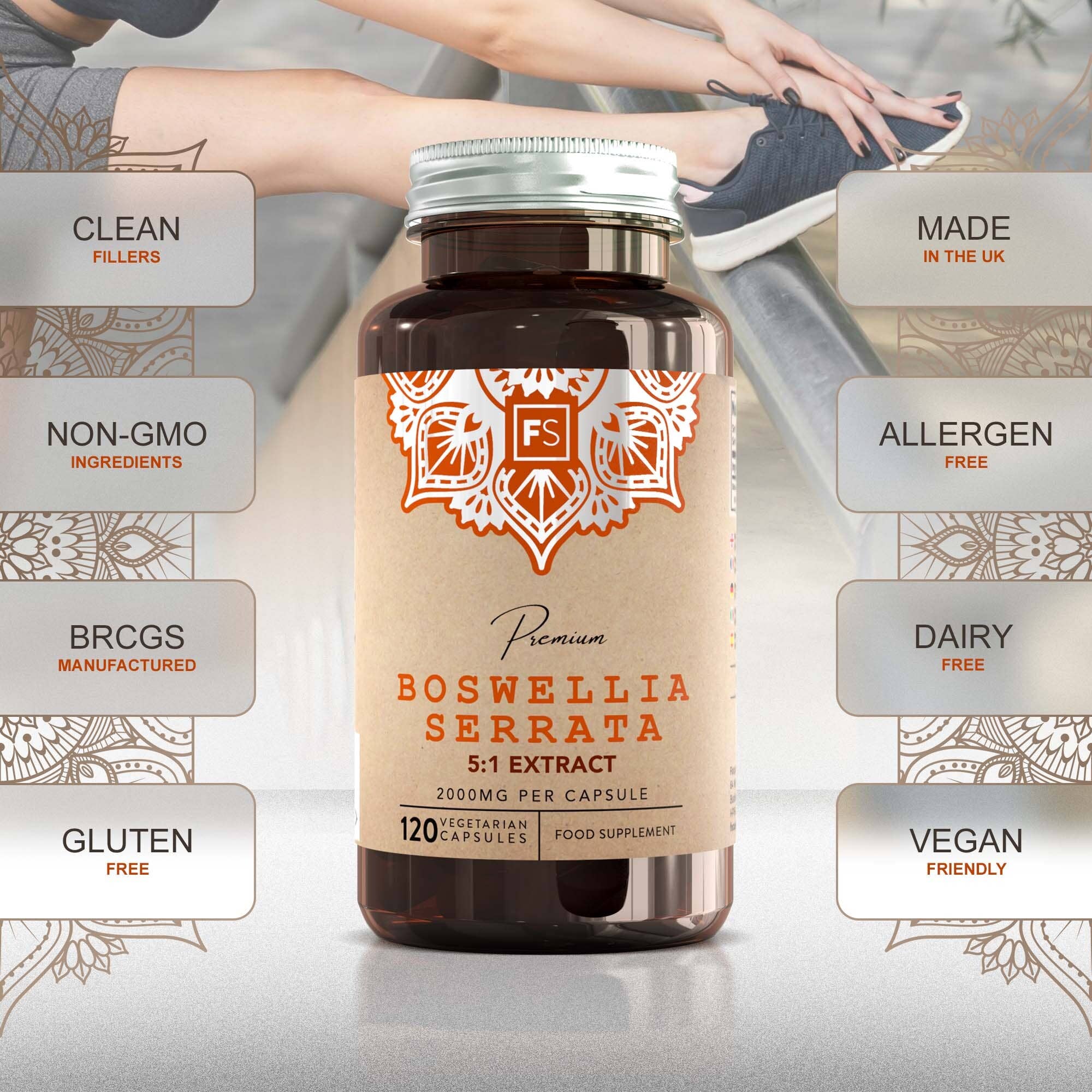 Focus Supplements - Venta al por mayor Suplementos/vitaminas para beber - Extracto 5:1 de Boswellia Serrata (2000 mg) 120 cápsulas4