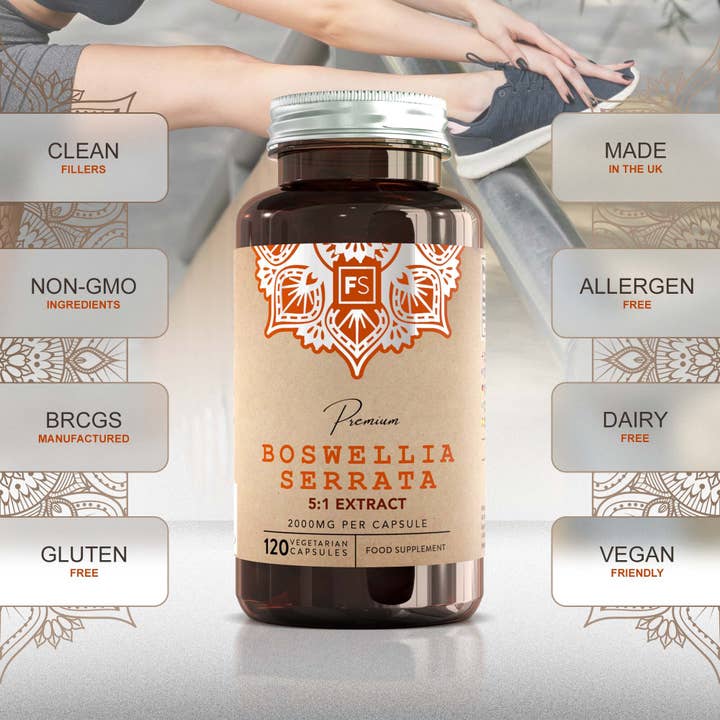 Focus Supplements - Venta al por mayor Suplementos/vitaminas para beber - Extracto 5:1 de Boswellia Serrata (2000 mg) 120 cápsulas4