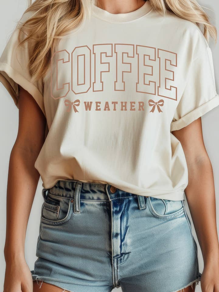 Amused by Blue - Wholesale Screen Printed T-Shirt - Women's - Women Coffee Graphic Print Short Sleeve Loose Top6