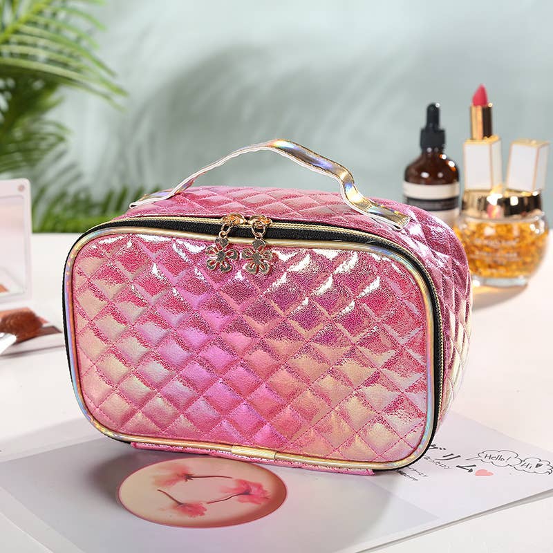 wandf - Wholesale Makeup Storage Box - Laser PU Leather Diamond Plaid Makeup Case3