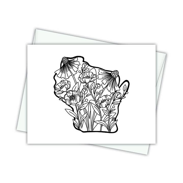 Floral Wisconsin - With Love From Wisconsin A2 Note Card for wholesale by Midwestmod | Pixel + Stitch