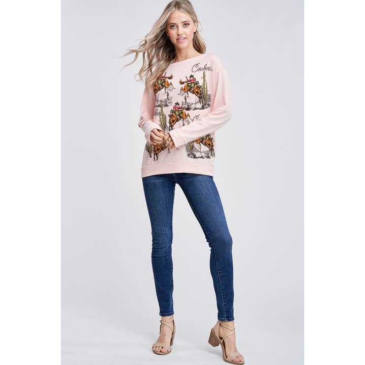 Phil Love - Vendita all'ingrosso Felpa stampata - Donna - Felpa in french terry con stampa cowboy santa1