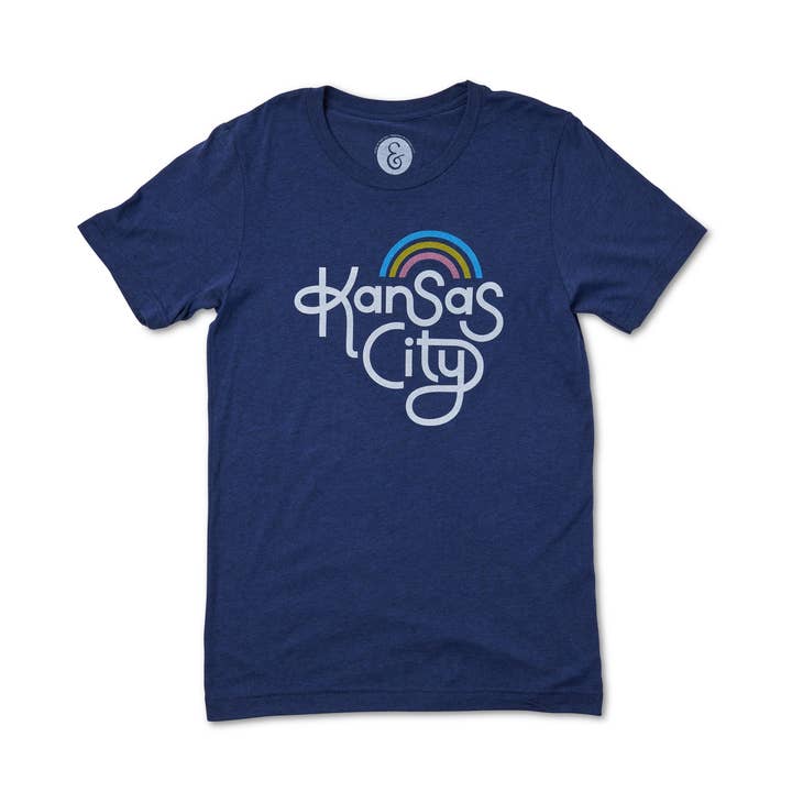 Kansas City T-Shirt im Retro-Stil, Marineblau für den Großhandel von Ampersand Design Studio
