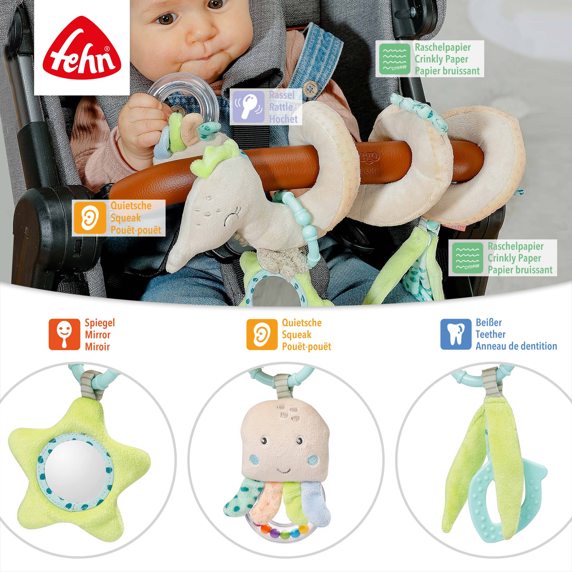 Fehn – Großhandel Hängerassel – Baby – Activity-Spirale Seepferd - Stoff-Spirale mit Anhängern2