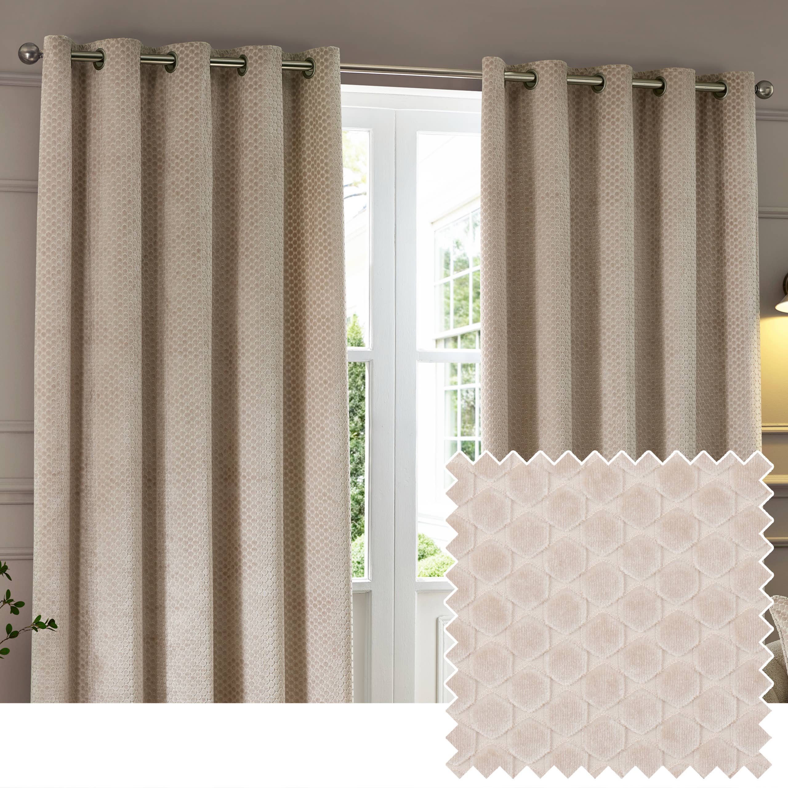 Neptune Velvet Room Darkening Eyelet Curtains Champagne for wholesale on Faire0