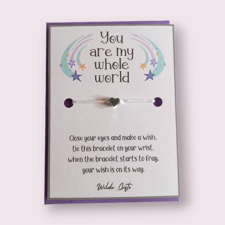 You are my whole world Wish bracelet. Heart charm. for wholesale by Wilde Gifts UK