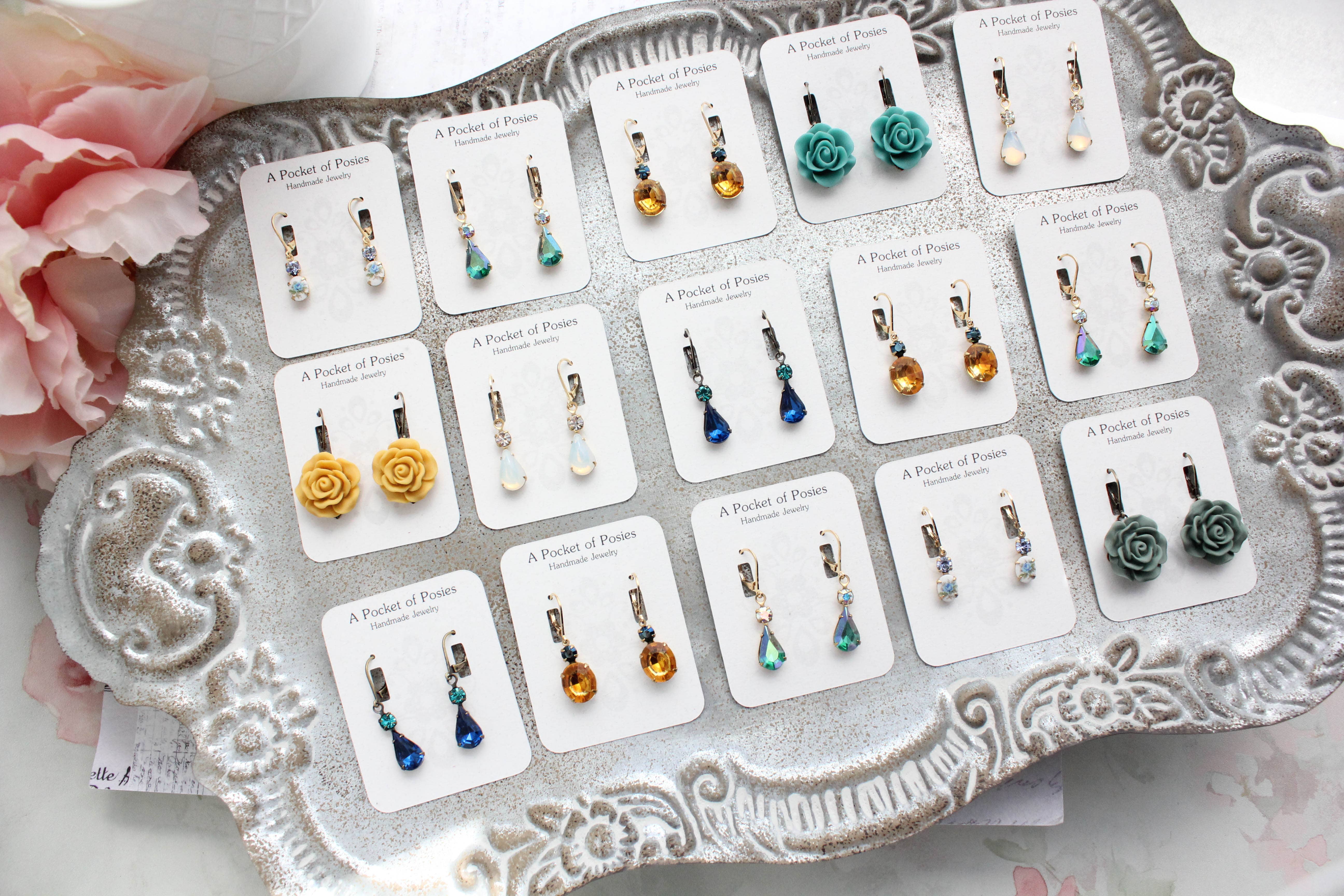 A Pocket of Posies - Wholesale Dangle Earrings - Rose Earrings - (28 colors/styles)3