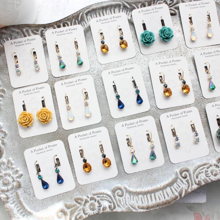 A Pocket of Posies - Wholesale Dangle Earrings - Rose Earrings - (28 colors/styles)3