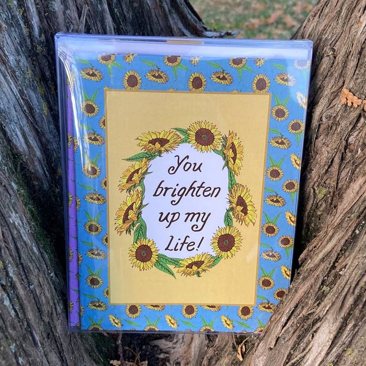 Box of 10 "You brighten up my life" Greeting Cards (A2 size) for wholesale by Inventus Art