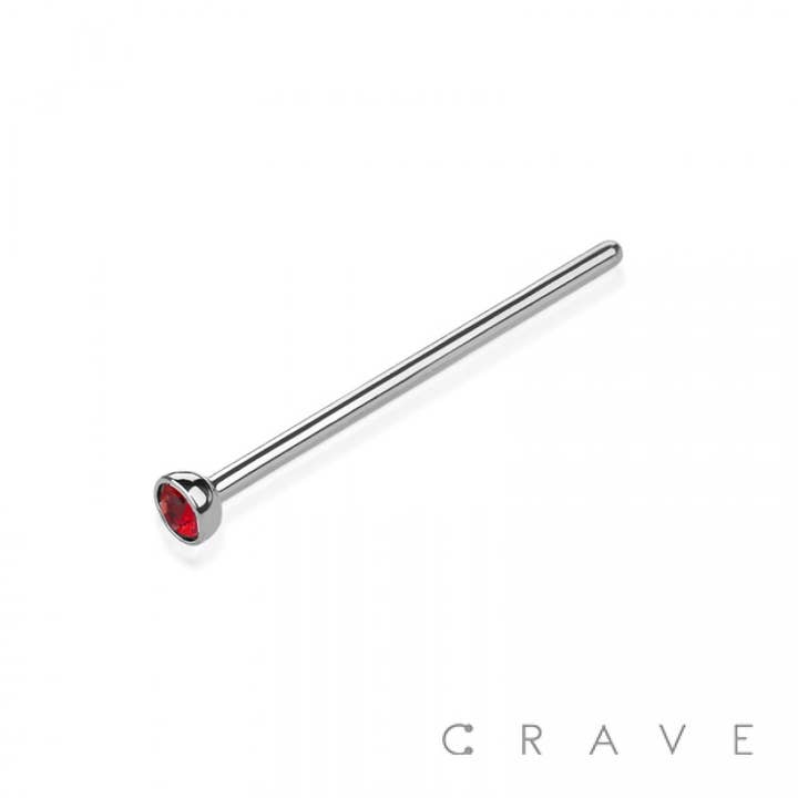 CRAVE BODY JEWELRY - Wholesale Nose Ring - 316L SS NOSE 15MM STRAIGHT FISHTAIL PIN WITH GEM