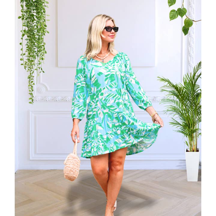 3/4 Slv Emily Dress Drop Waist Tassel Tie Easy SPR26 for wholesale by La Mer Luxe