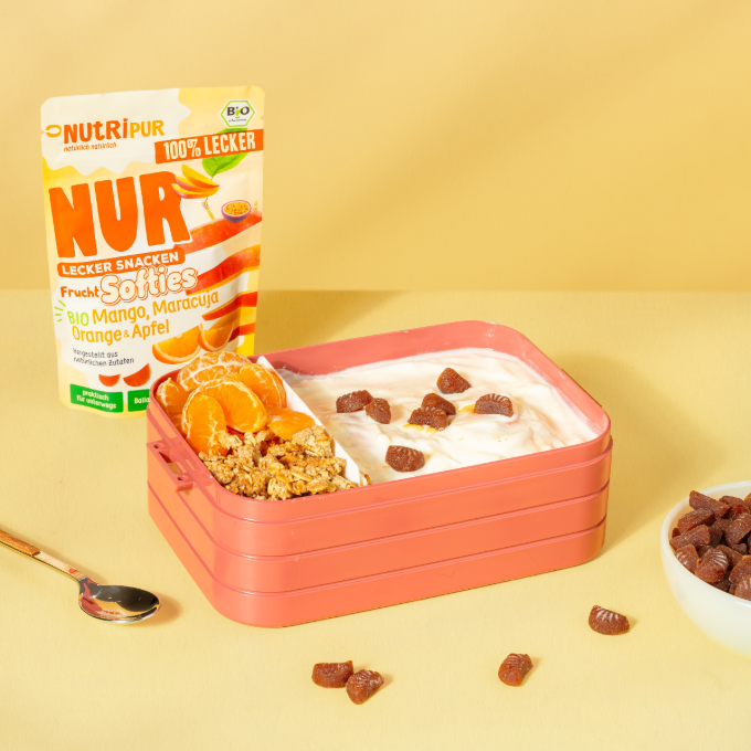 NutriPur - Wholesale Fruit Snacks - Organic Fruit Only Softies Mango + Passion Fruit + Orange + Apple 35g1