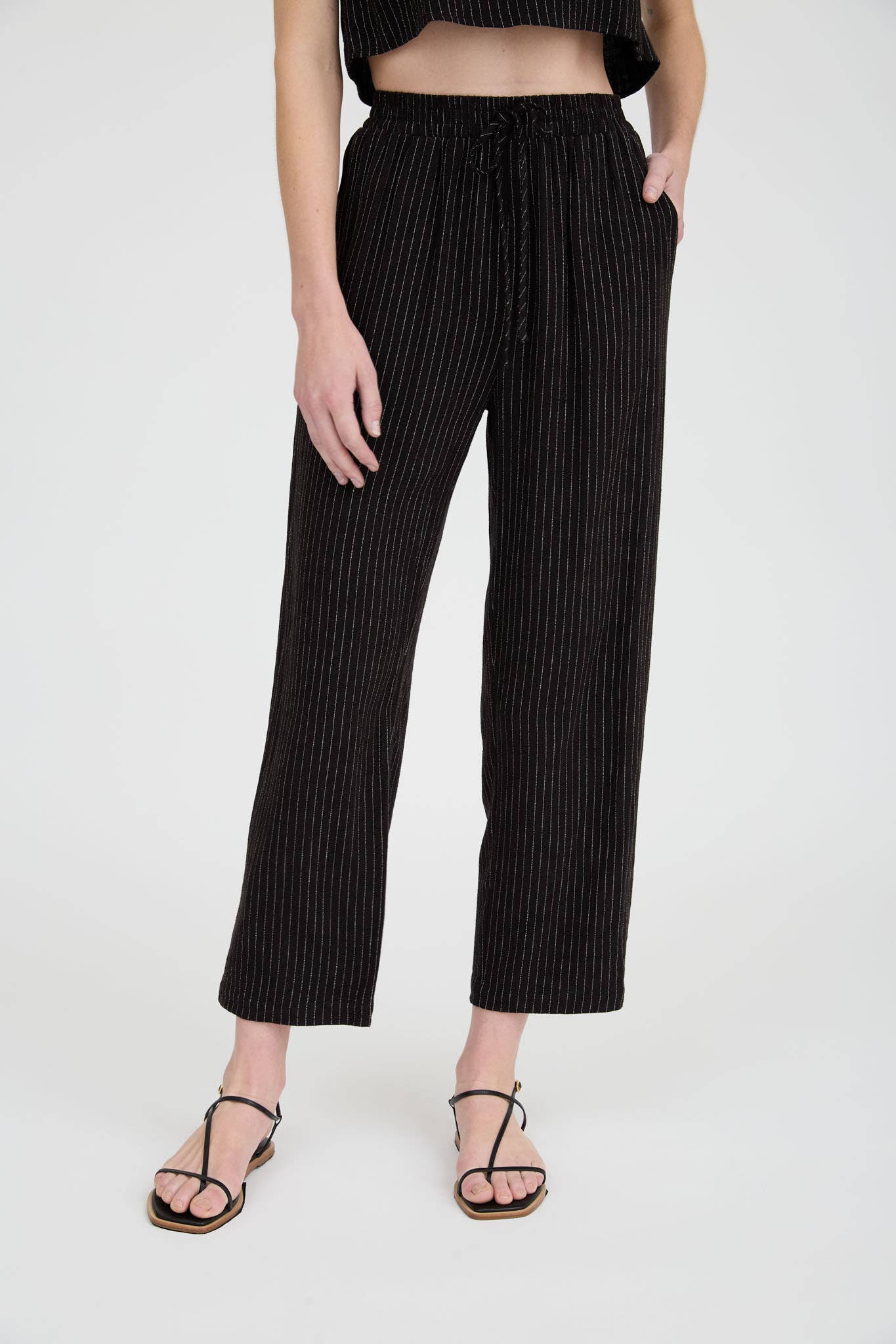 MINE - Wholesale Pants - Women's - PINSTRIPE DRAWSTRING STRAIGHT LEG LINEN PANTS10