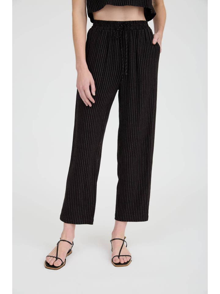 MINE - Wholesale Pants - Women's - PINSTRIPE DRAWSTRING STRAIGHT LEG LINEN PANTS10