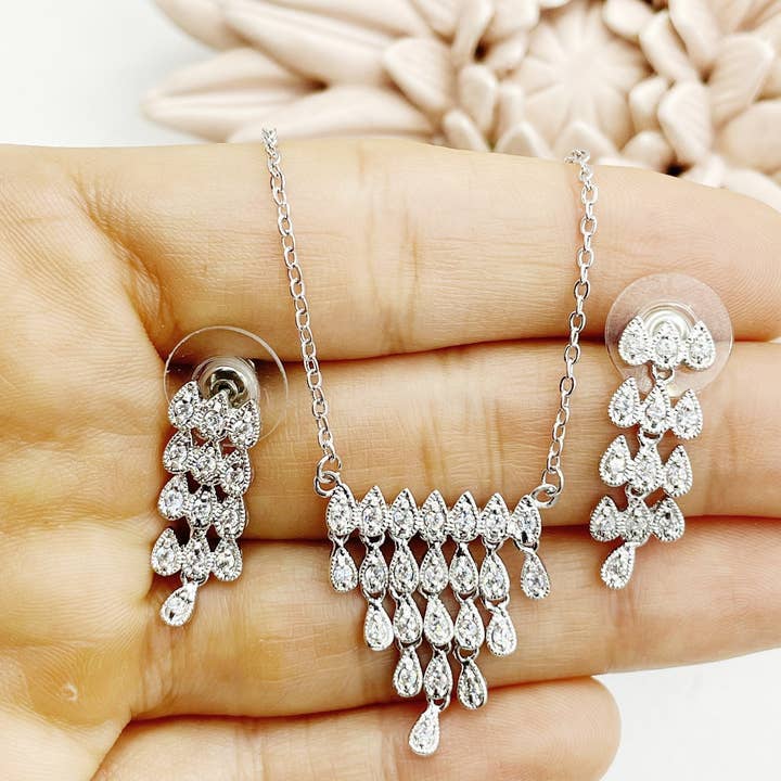 Zirconia Cascading Drop Set for wholesale by Cherie by Cherie
