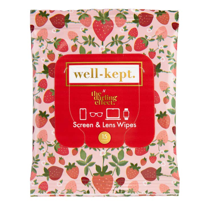 STRAWBERRY FIELDS SCREEN & LENS WIPES for wholesale by Well-Kept, Screen Wipes