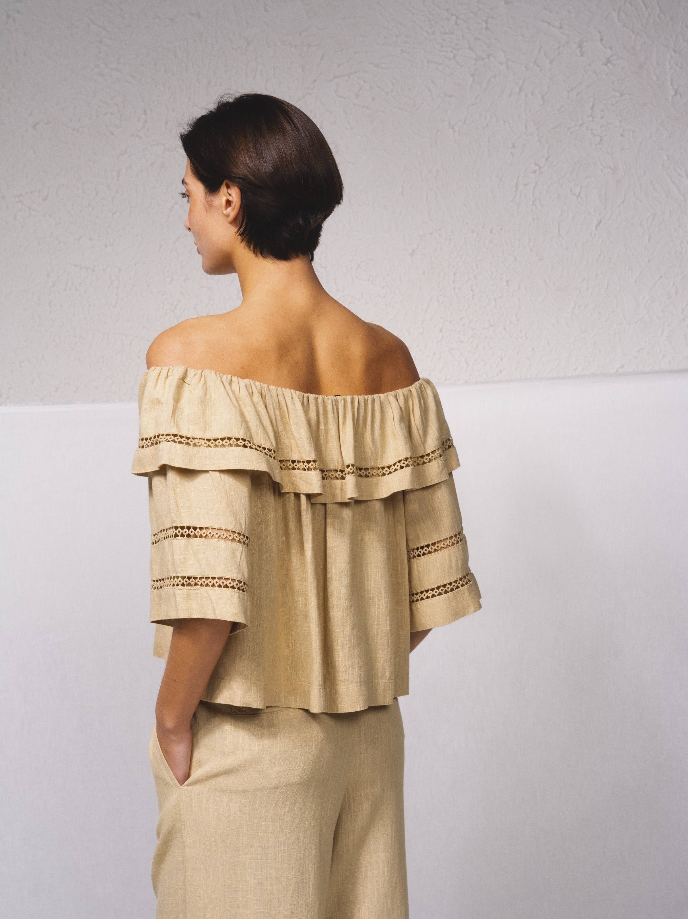 SMF - Vente Chemisier – femme - Tunique bandeau en mélange de lin avec broderies4