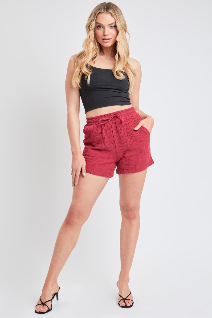 YMI - Wholesale Shorts - Women's - Double Gauze Drawstring Banded Hem Shorts Deal-S2729DG4