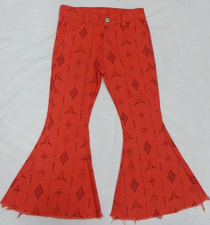 Aier Wholesale - Wholesale Jeans - Kids - Baby Girls Western Cow bell pants denim jeans2