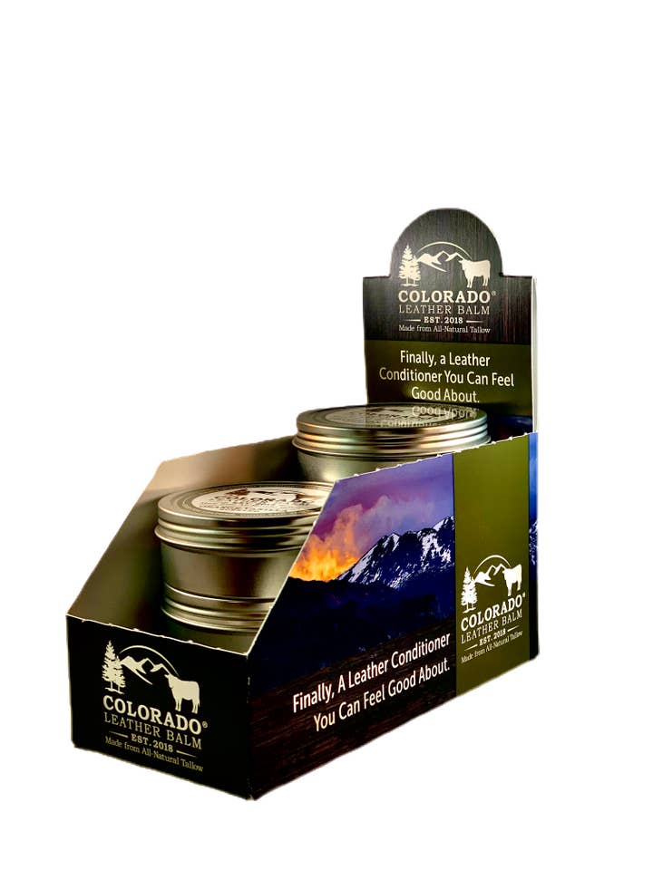 Colorado Natural Balms - Wholesale Retailer Display - Beauty & Wellness - Cardboard Display - Colorado Leather Balm0