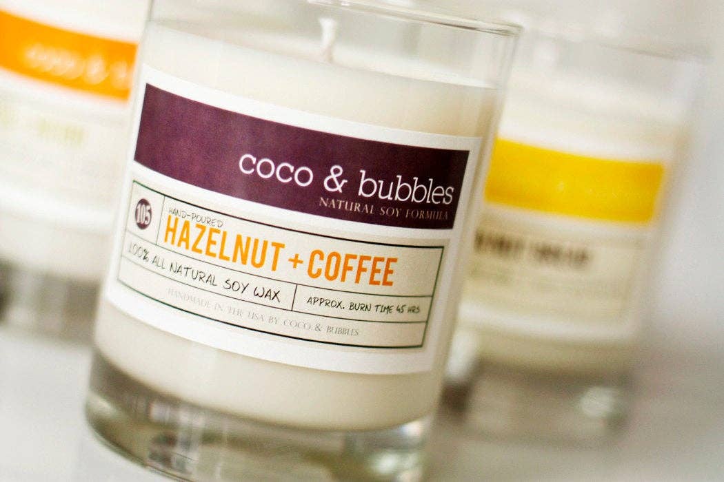 Coco & Bubbles - Wholesale Jar/Filled Candle - HAZELNUT COFFEE Soy Candle in 13 oz Glass Jar0
