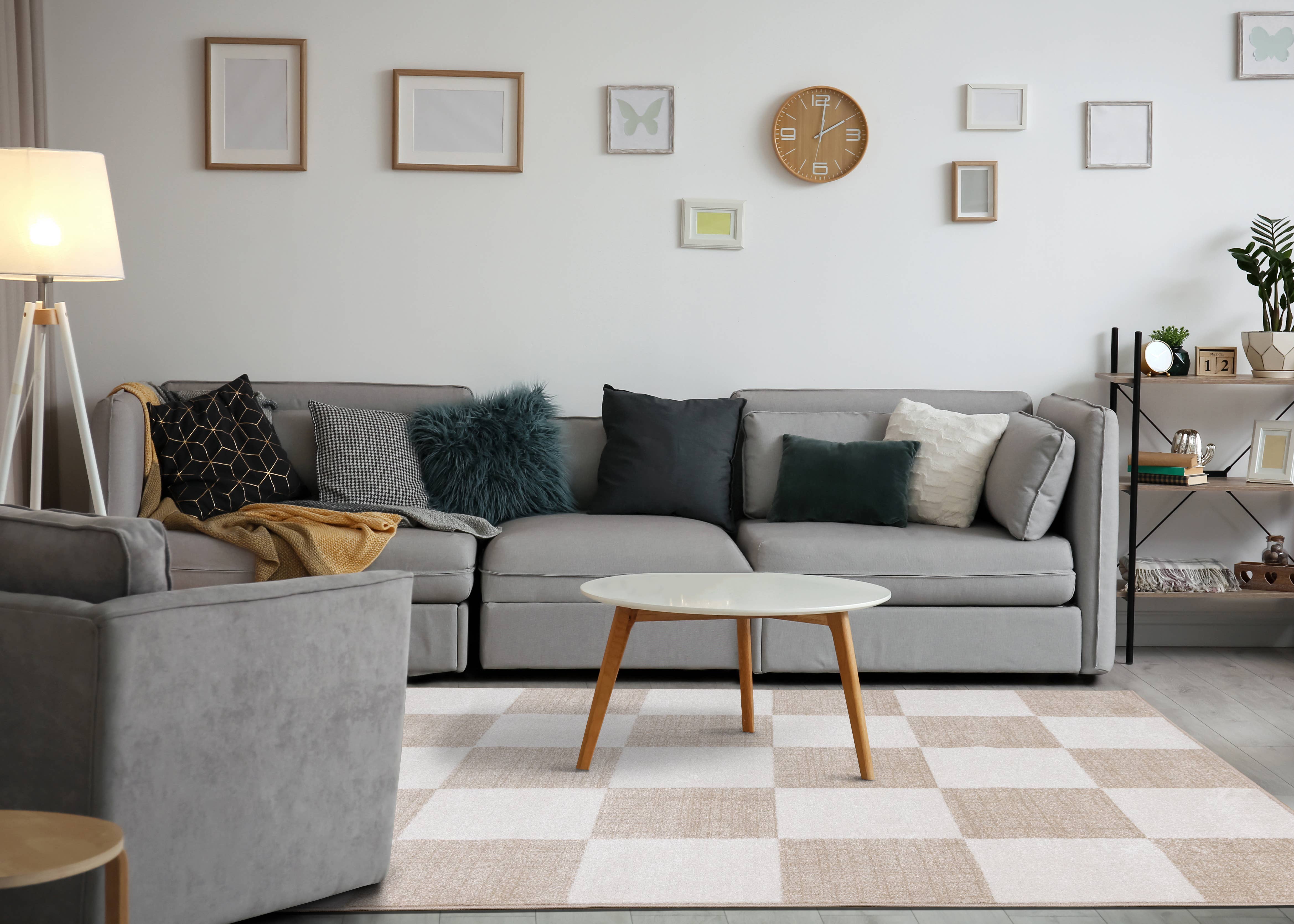 Century Cream Beige Checkerboard Pet-Friendly Area Rug for wholesale on Faire3