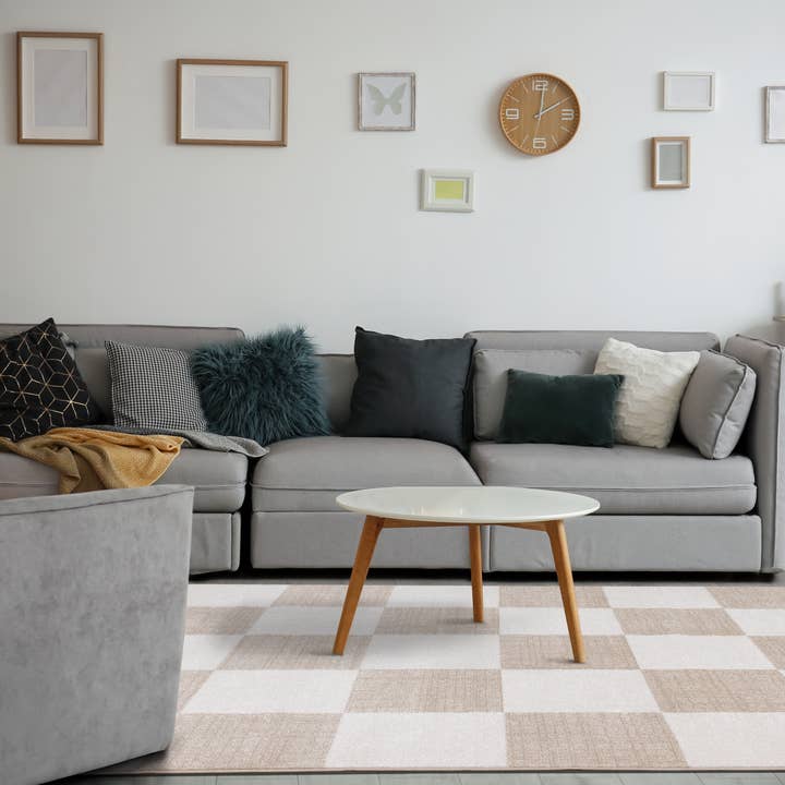 Century Cream Beige Checkerboard Pet-Friendly Area Rug for wholesale on Faire3