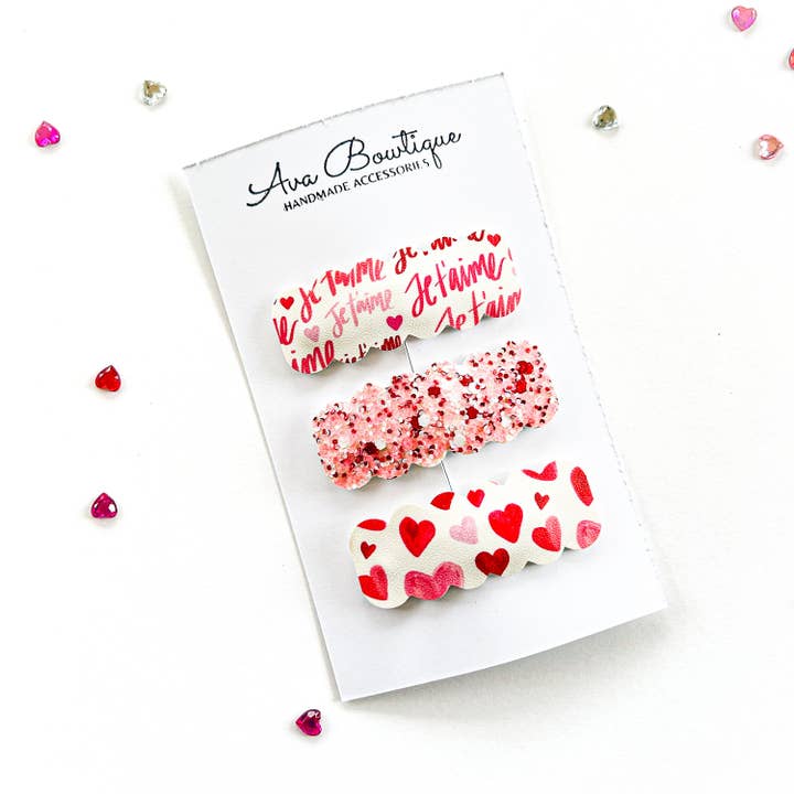 Valentine Snap Clip Set - Valentines Hair Clip - Girls for wholesale by Ava Bowtique