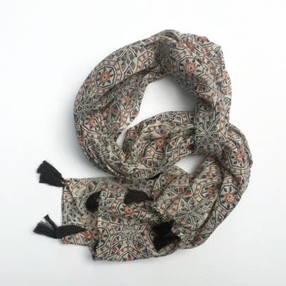 Bufanda en algodón orgánico con estampado de bloques en mosaico ámbar para venta al por mayor de Mehera Shaw