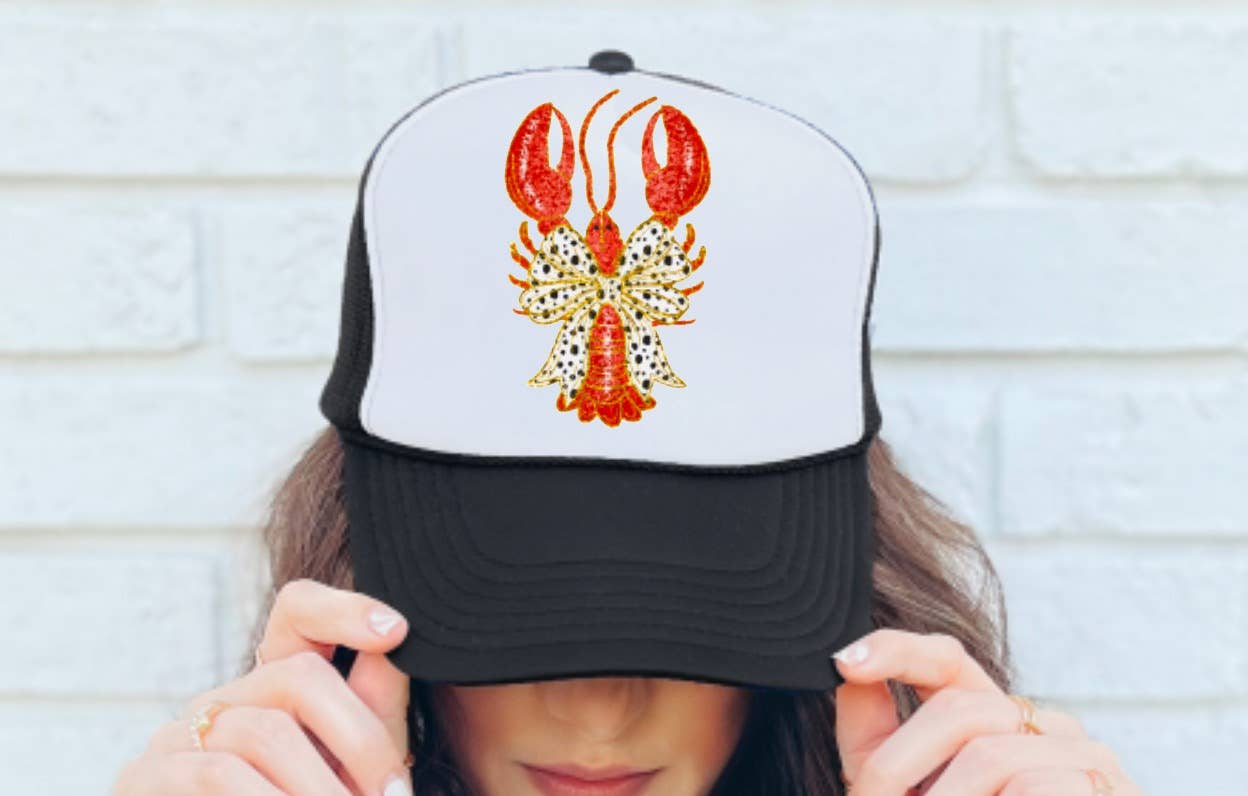 Gia Gifts Boutique - Wholesale Trucker Hat - Women's - Watercolor Crawfish Coquette Bow Trucker Hat Louisiana  0