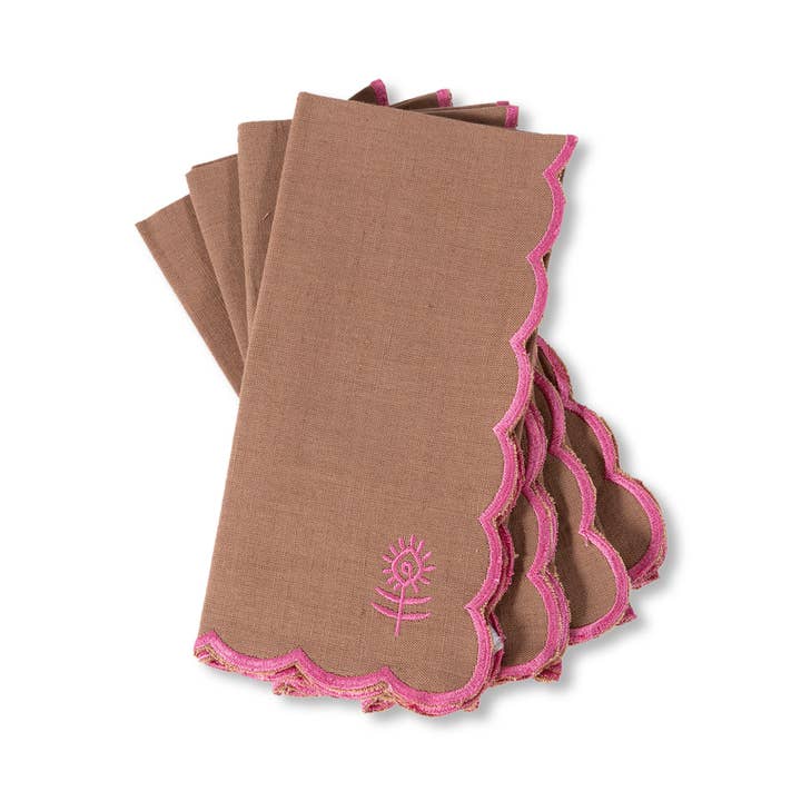 Icon Linen Napkins S/4 - Khaki + Hot Pink for wholesale by Furbish Studio