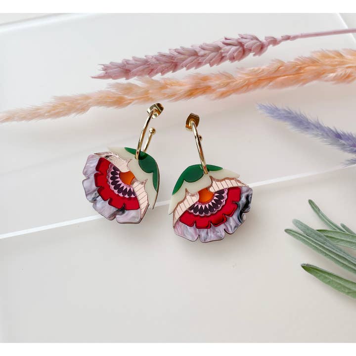 Rosa Pietsch - Wholesale Hoop Earrings - Isobel Floral Hoop Earrings in Sunset