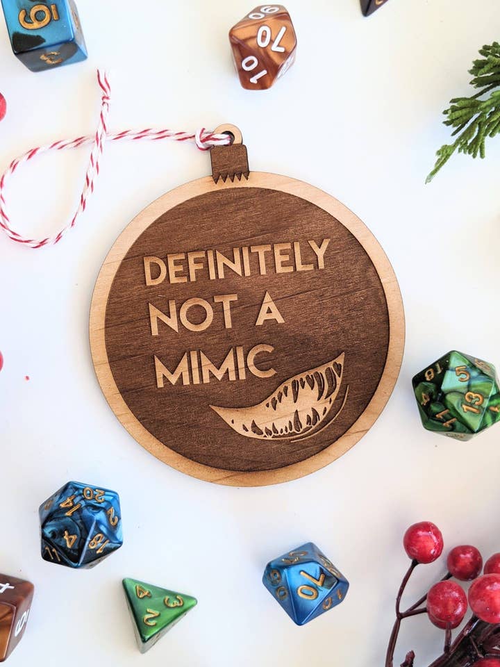 Definitely Not A Mimic - D&D Themed Wooden Ornament for wholesale by Emberglow Gaming