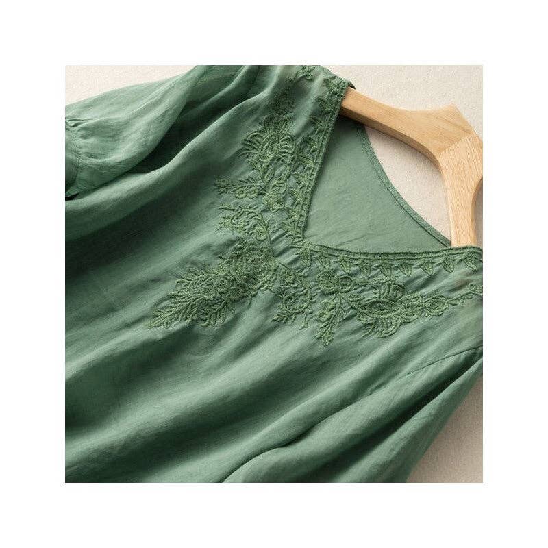 FurDecoration - Wholesale Blouse - Women's - Breathable Loose Fit V-Neck Embroidered T-Shirt4