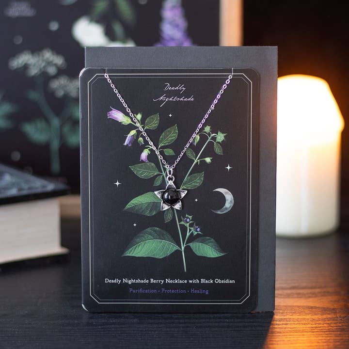 Something Different Wholesale - Wholesale Everyday Greeting Card - Deadly Nightshade Necklace with Black Obsidian on Greeting Card