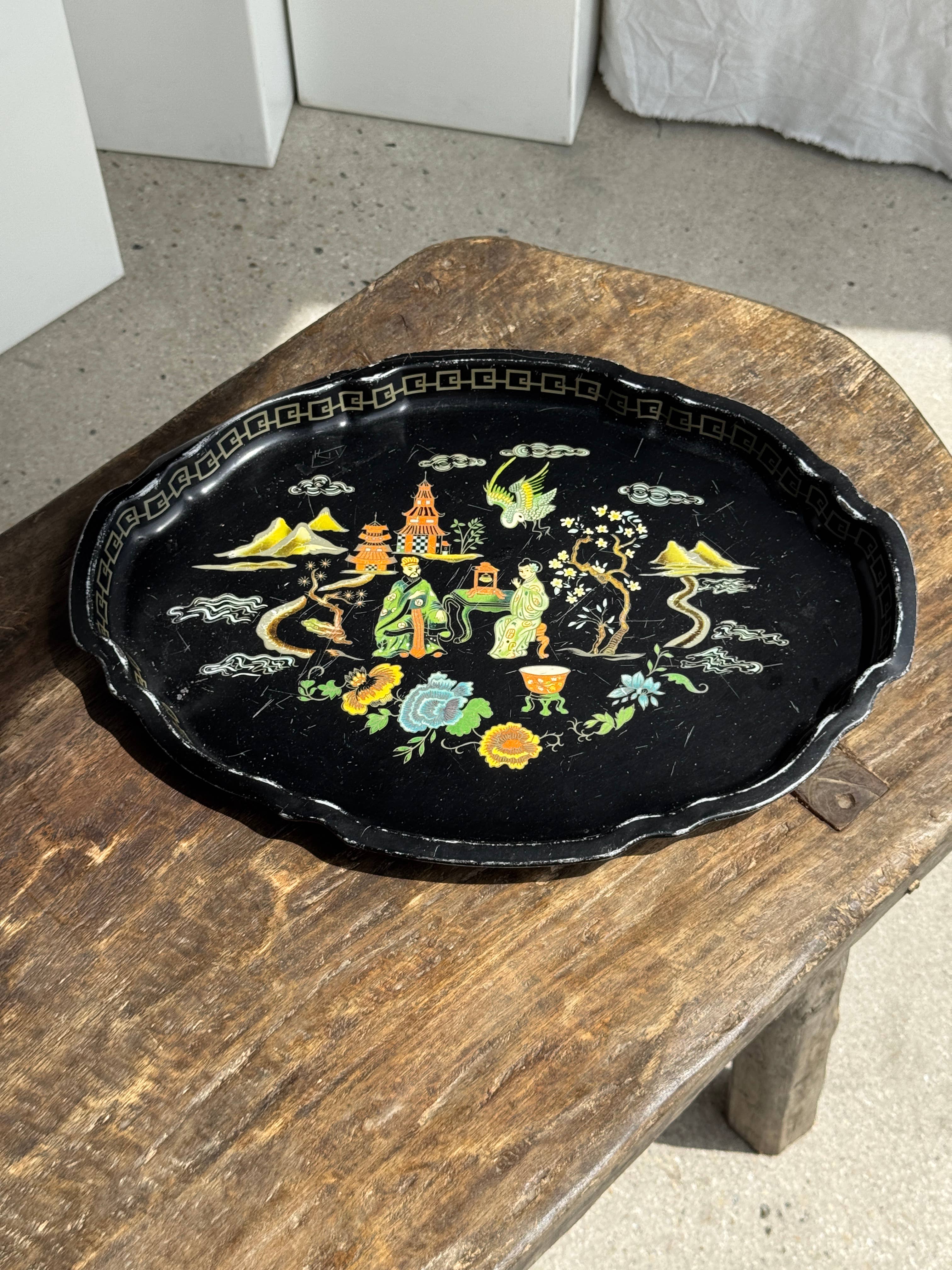 Office Objets - Wholesale Decorative Tray - Vintage black tray Asian theme L444