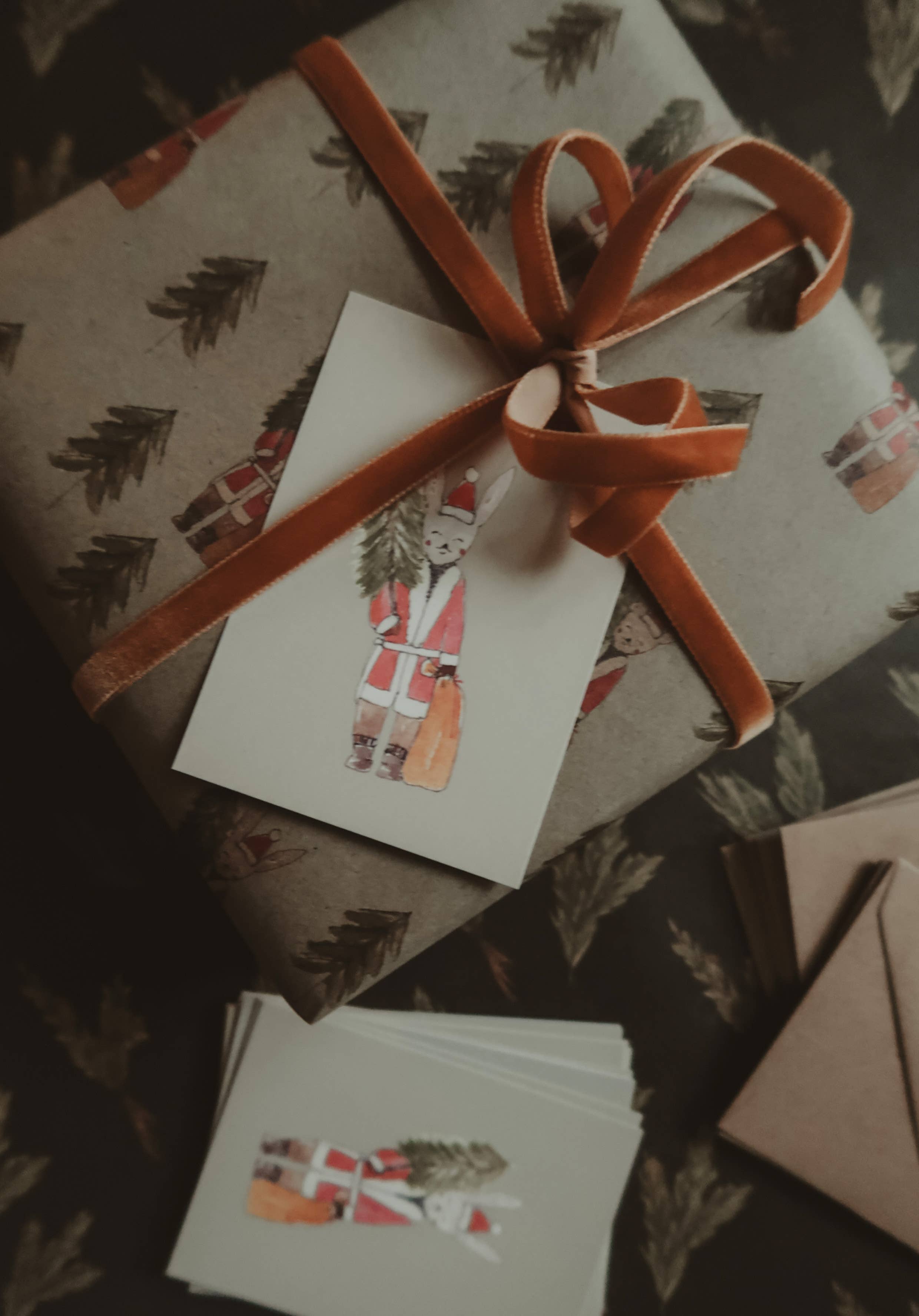 MyDesignPictures - Wholesale Christmas Card - Winter bunny with a tree Small Flat Card2