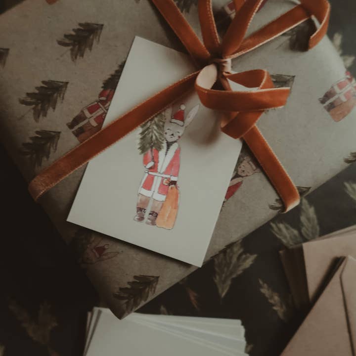 MyDesignPictures - Wholesale Christmas Card - Winter bunny with a tree Small Flat Card2