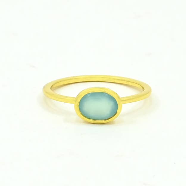 Bague Pierre Précieuse Ovale Or Argent - Calcédoine Aqua (3 Pièces) pour la vente par Schmuckoo Berlin