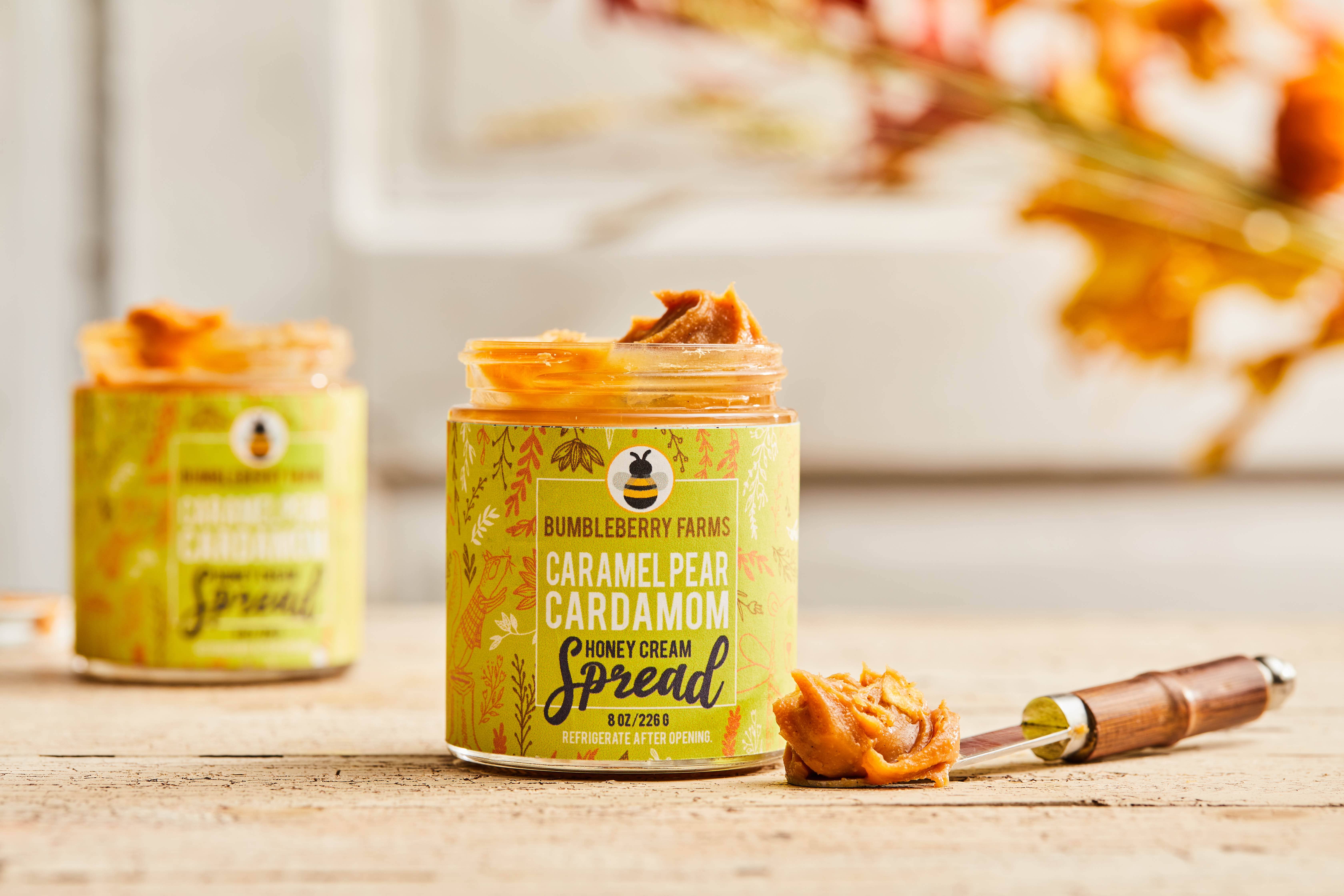 Bumbleberry Farms - Wholesale Honey - SEASONAL Caramel Pear Cardamom Honey Cream Spread2