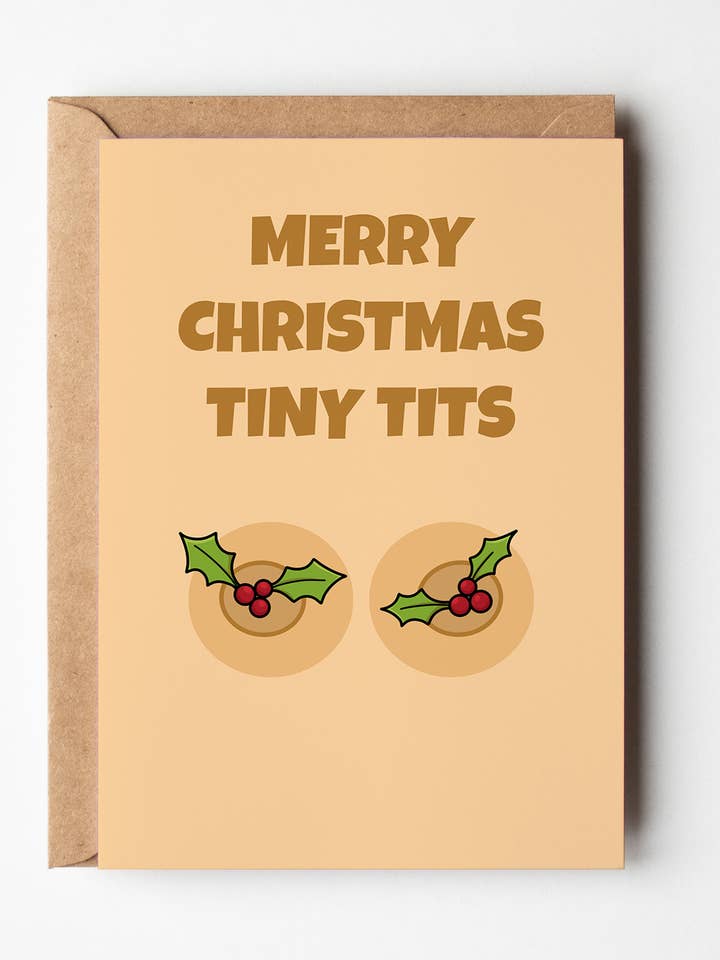Merry Christmas Tiny Tits, Funny Xmas Greeting Card for wholesale by Yeah Noted