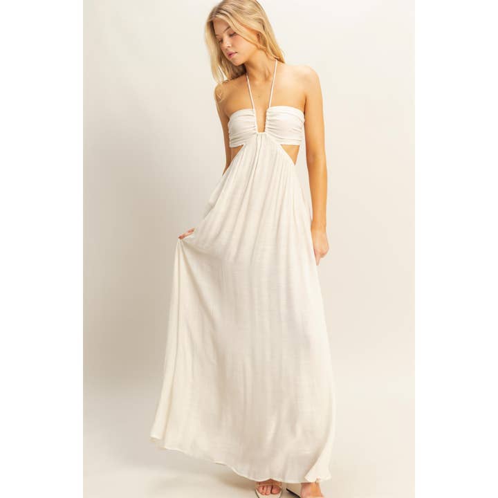 HYFVE - Wholesale Dress - Women's - HF25E023-Halter Neck Side Cutout Flowy Maxi Dress