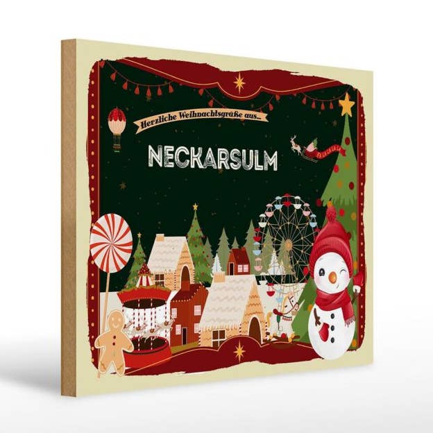 Sinal de madeira saudações de Natal NECKARSULM sinal de decoração de presente 40x30 cm por atacado de Femer