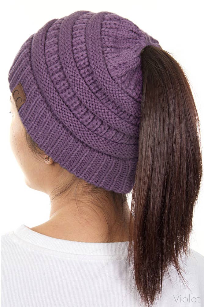 Hana - Wholesale Beanie - Women's - C.C Solid Color Ponytail Messy Bun Beanie30